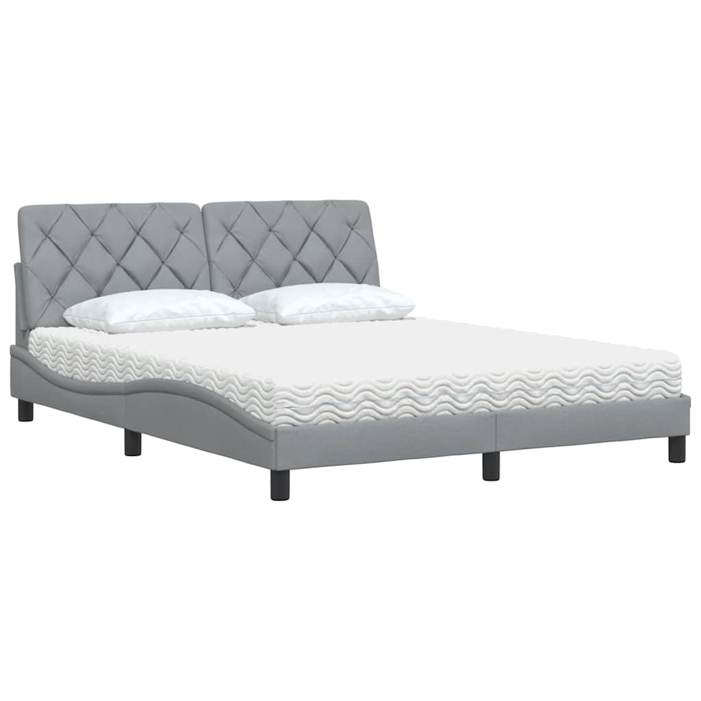 Lit avec matelas gris clair 160x200 cm tissu - XIOS