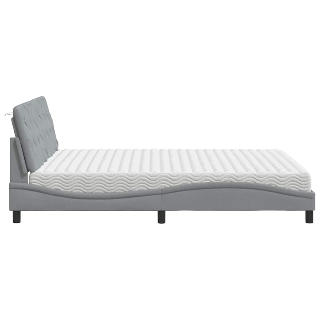 Lit avec matelas gris clair 160x200 cm tissu - XIOS