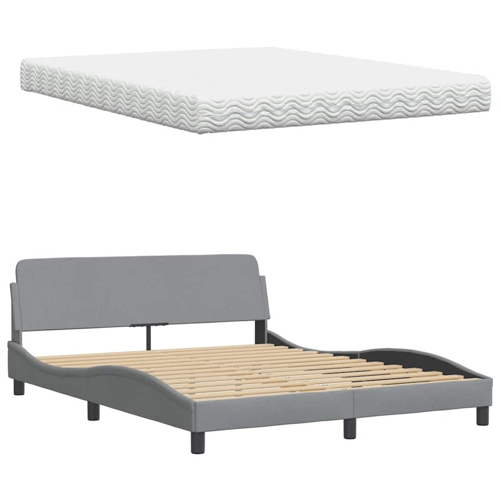 Lit avec matelas gris clair 160x200 cm tissu - XIOS