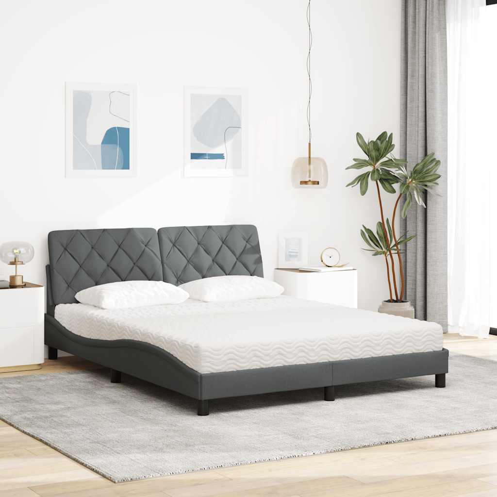 Lit avec matelas gris foncé 160x200 cm tissu - XIOS
