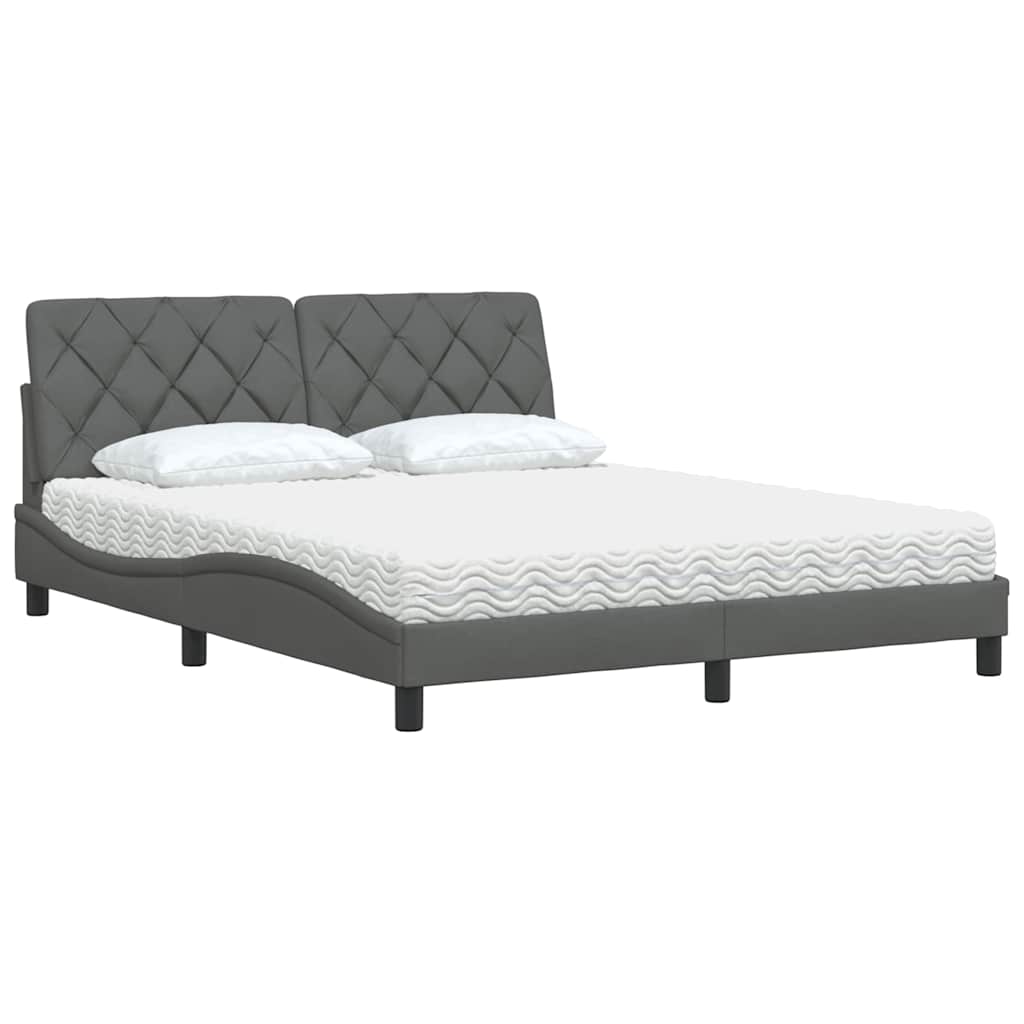 Lit avec matelas gris foncé 160x200 cm tissu - XIOS