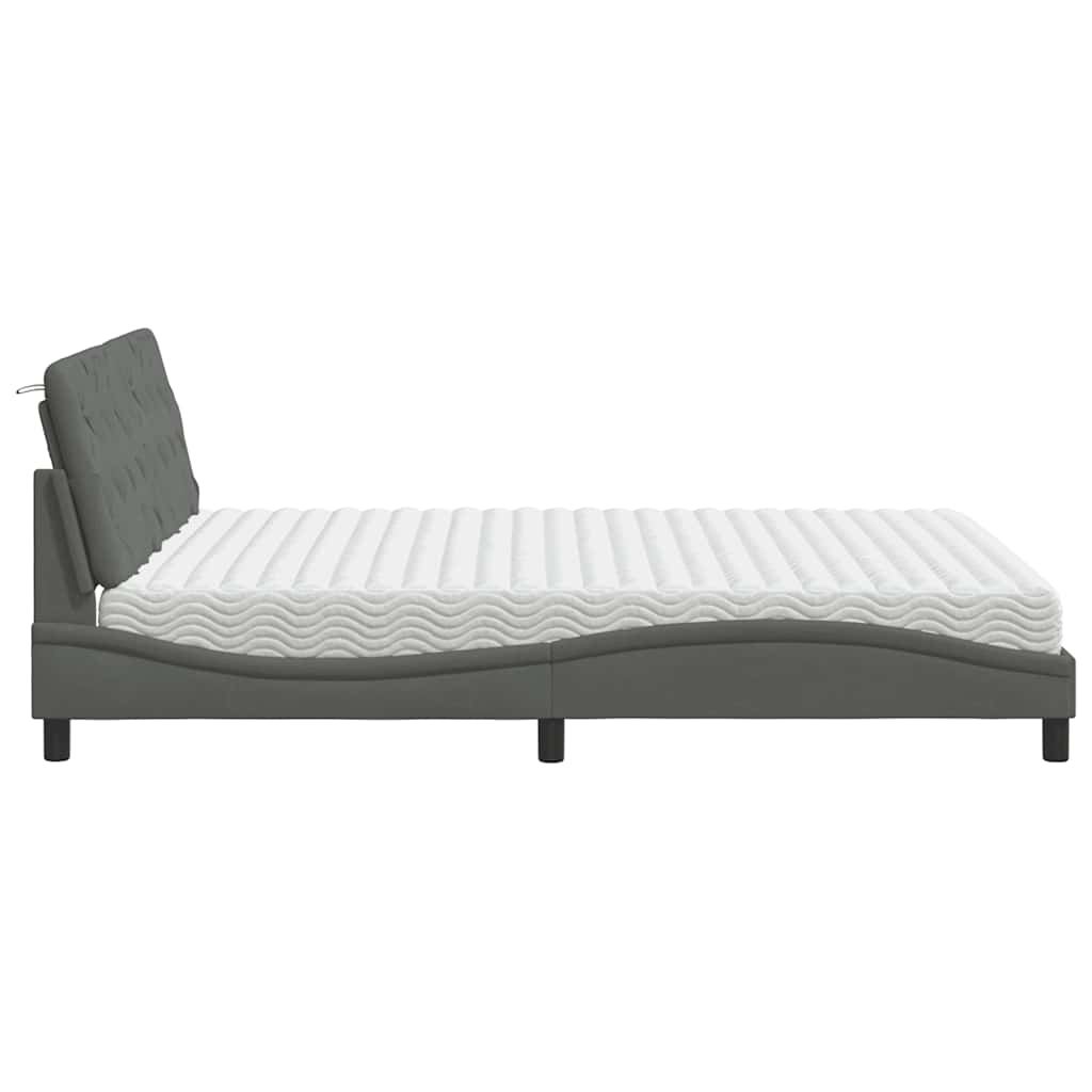 Lit avec matelas gris foncé 160x200 cm tissu - XIOS