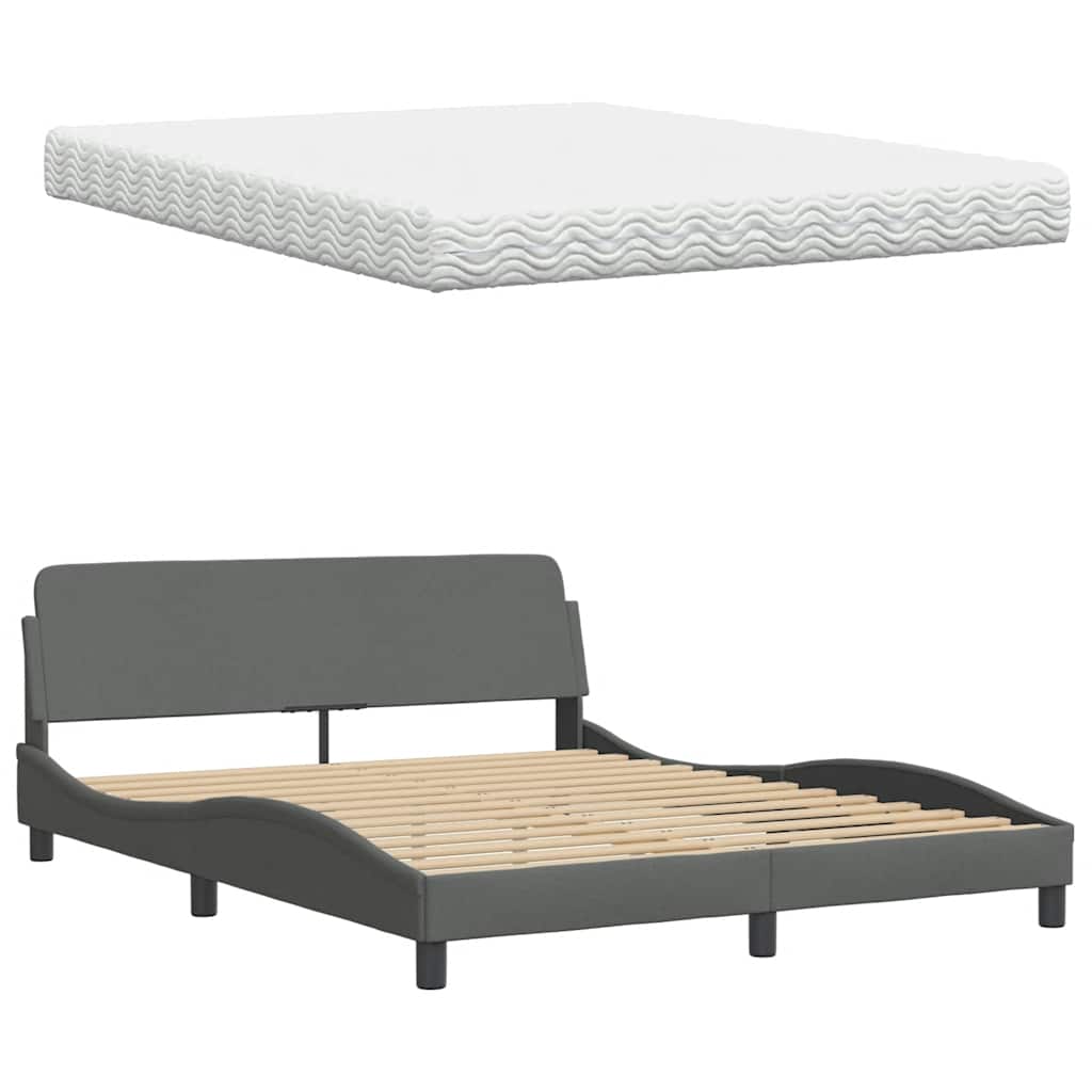 Lit avec matelas gris foncé 160x200 cm tissu - XIOS