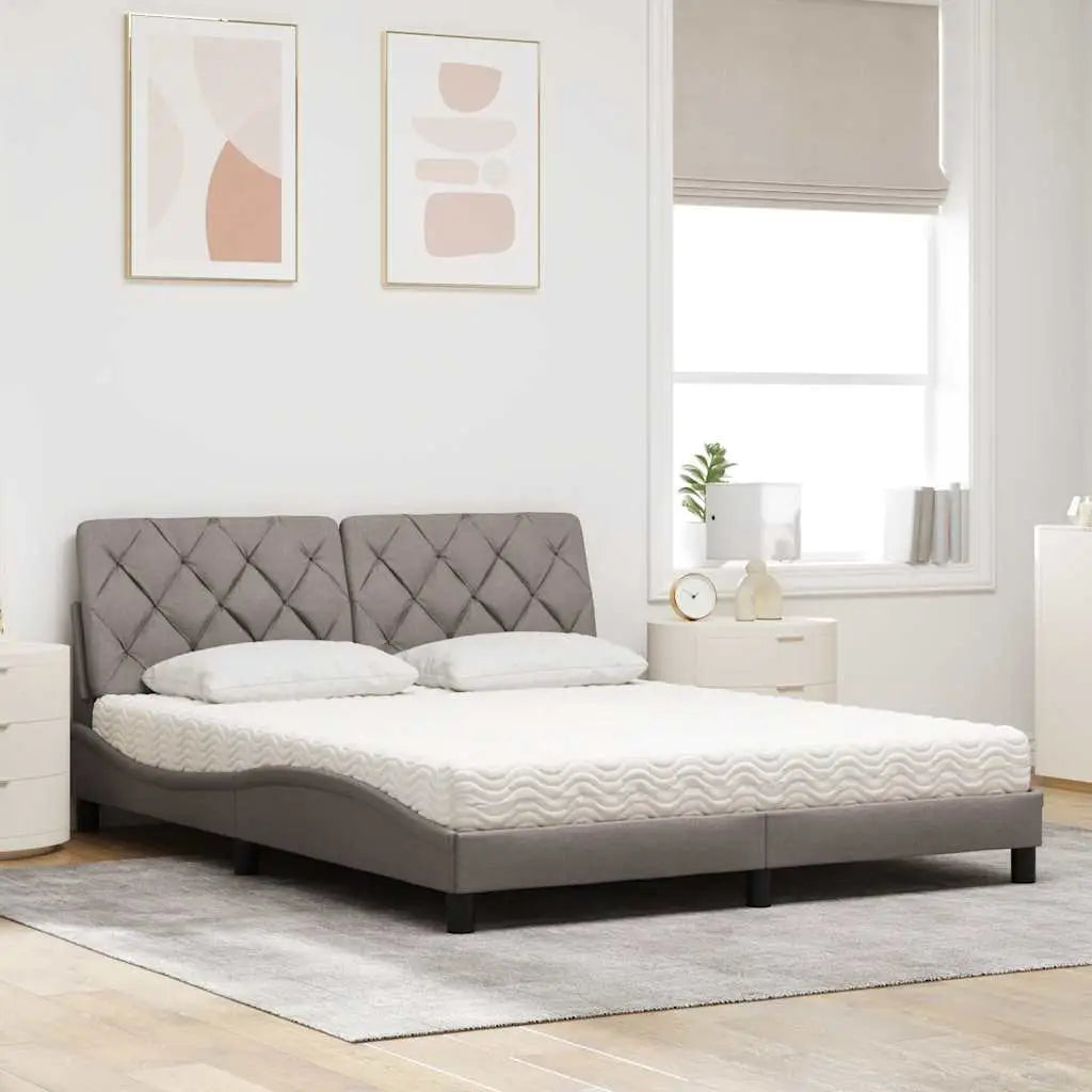 Lit avec matelas taupe 160x200 cm tissu - XIOS