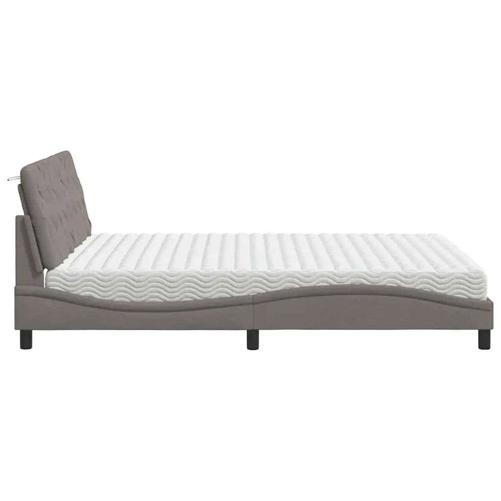 Lit avec matelas taupe 160x200 cm tissu - XIOS