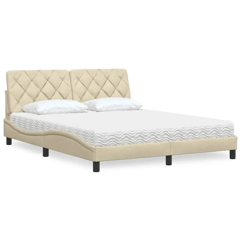 Lit avec matelas crème 160x200 cm tissu - XIOS