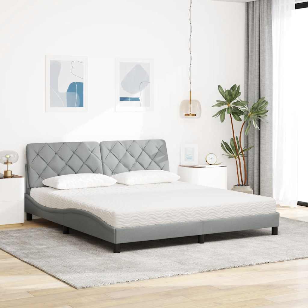 Lit avec matelas gris clair 180x200 cm tissu - XIOS