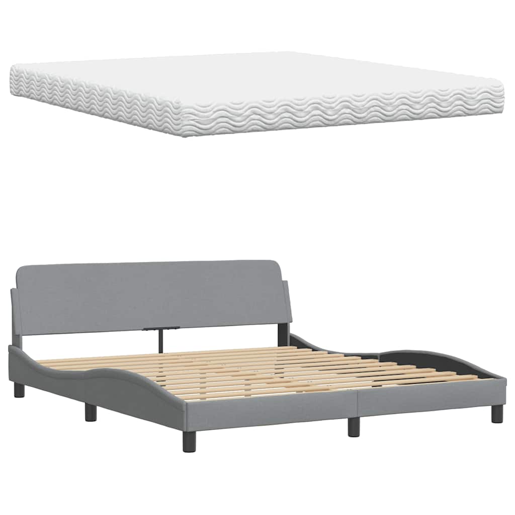 Lit avec matelas gris clair 180x200 cm tissu - XIOS