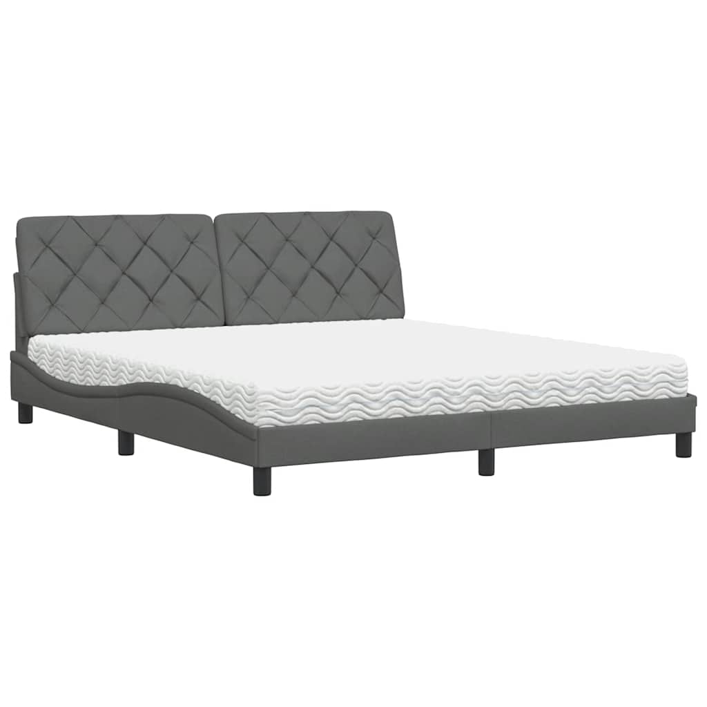 Lit avec matelas gris foncé 180x200 cm tissu - XIOS