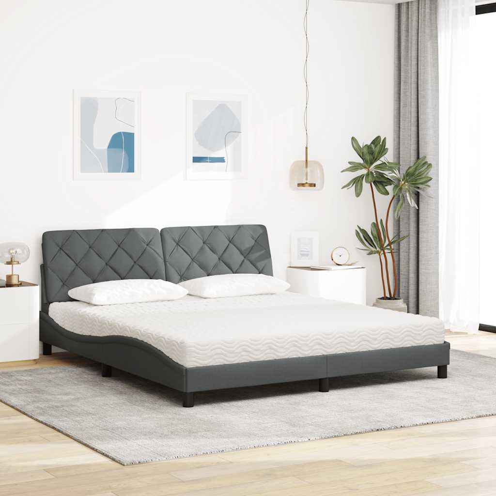 Lit avec matelas gris foncé 180x200 cm tissu - XIOS