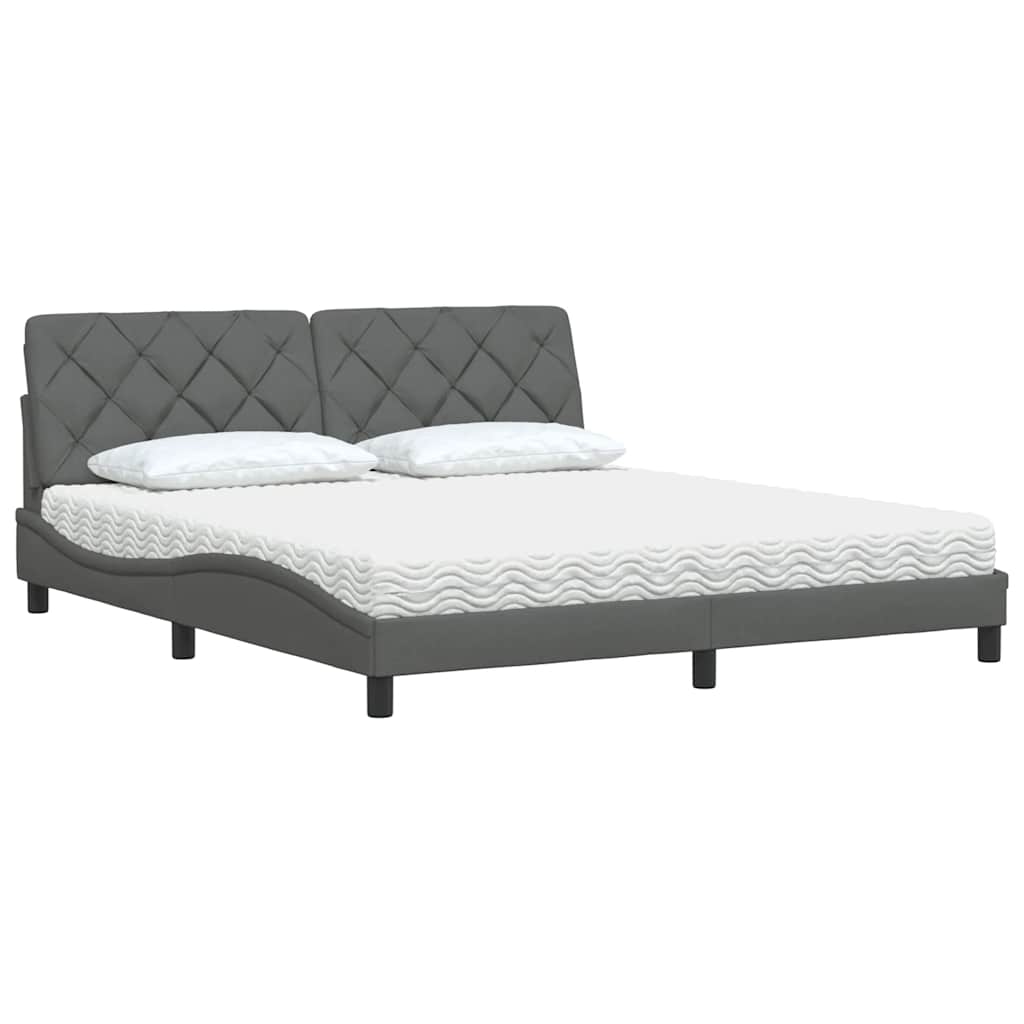 Lit avec matelas gris foncé 180x200 cm tissu - XIOS