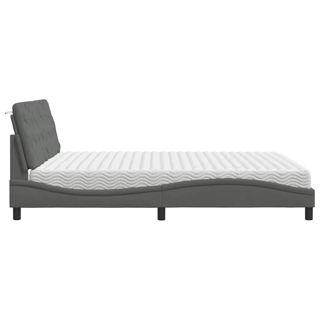 Lit avec matelas gris foncé 180x200 cm tissu - XIOS