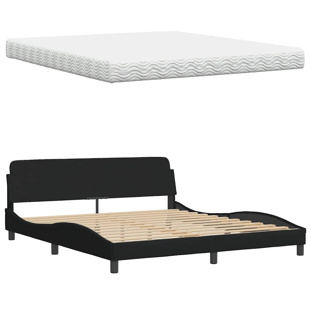 Lit avec matelas noir 180x200 cm tissu - XIOS