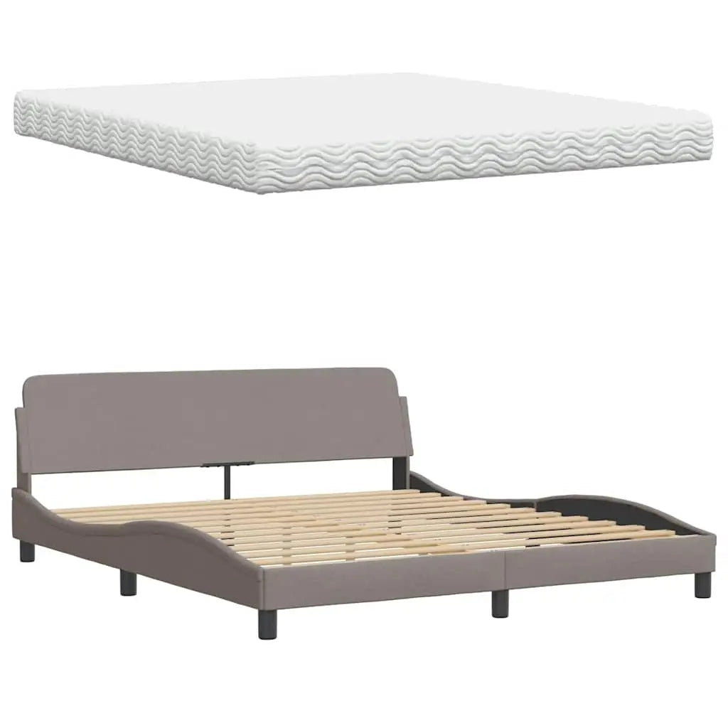 Lit avec matelas taupe 180x200 cm tissu - XIOS
