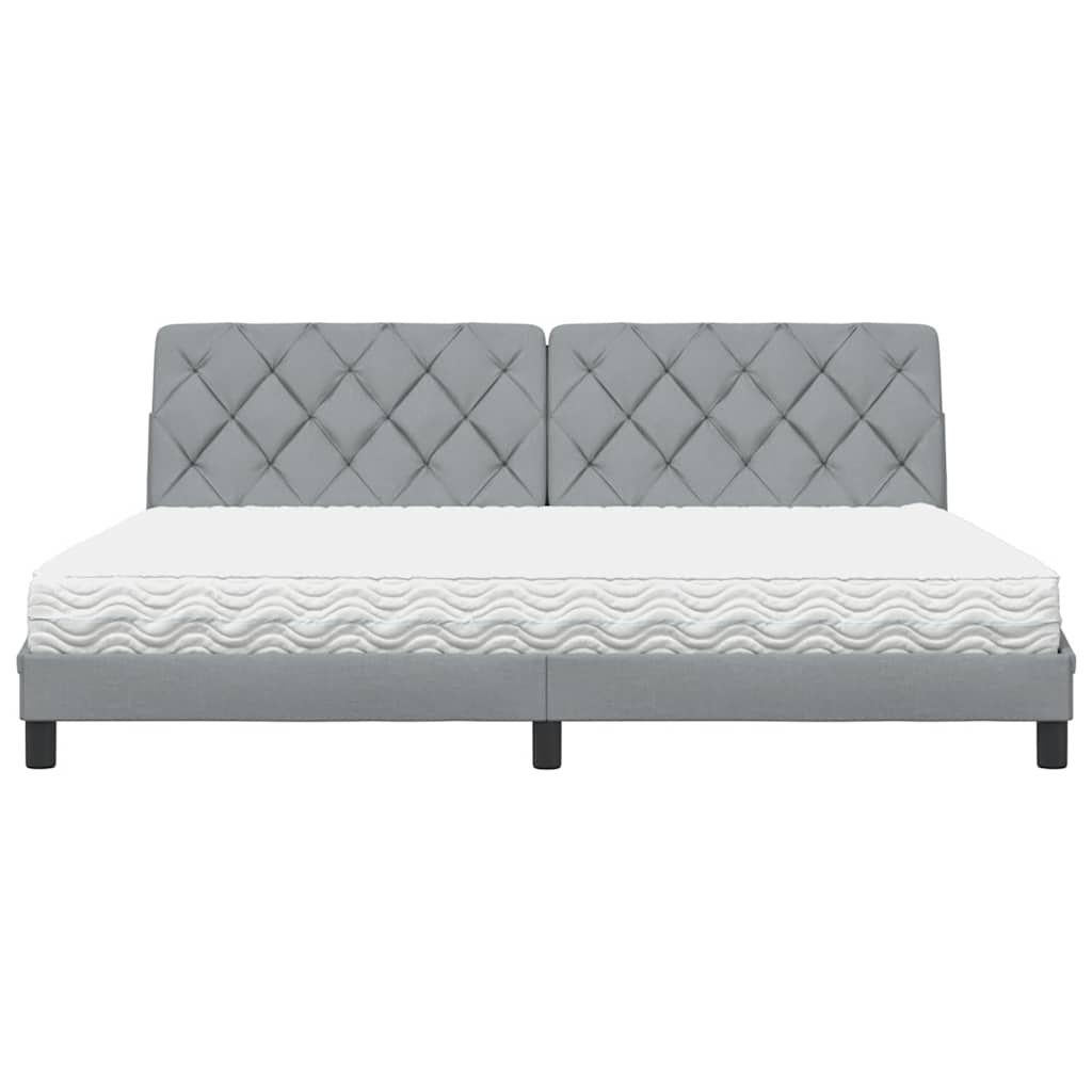 Lit avec matelas gris clair 200x200 cm tissu - XIOS