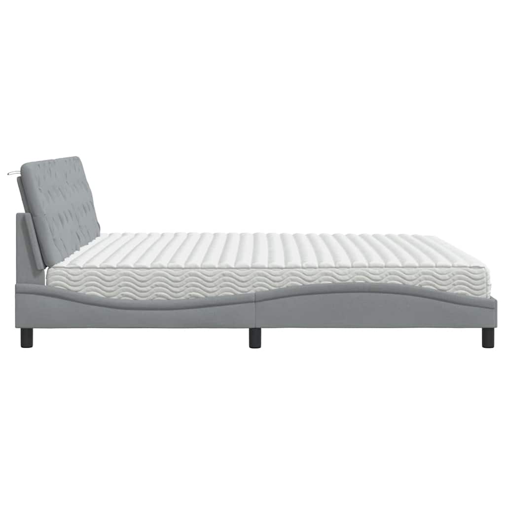 Lit avec matelas gris clair 200x200 cm tissu - XIOS