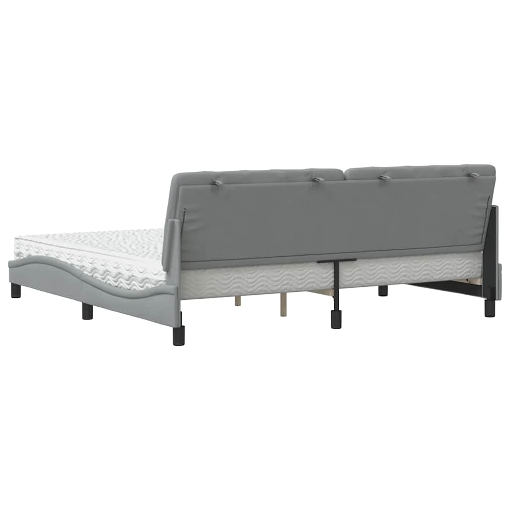 Lit avec matelas gris clair 200x200 cm tissu - XIOS