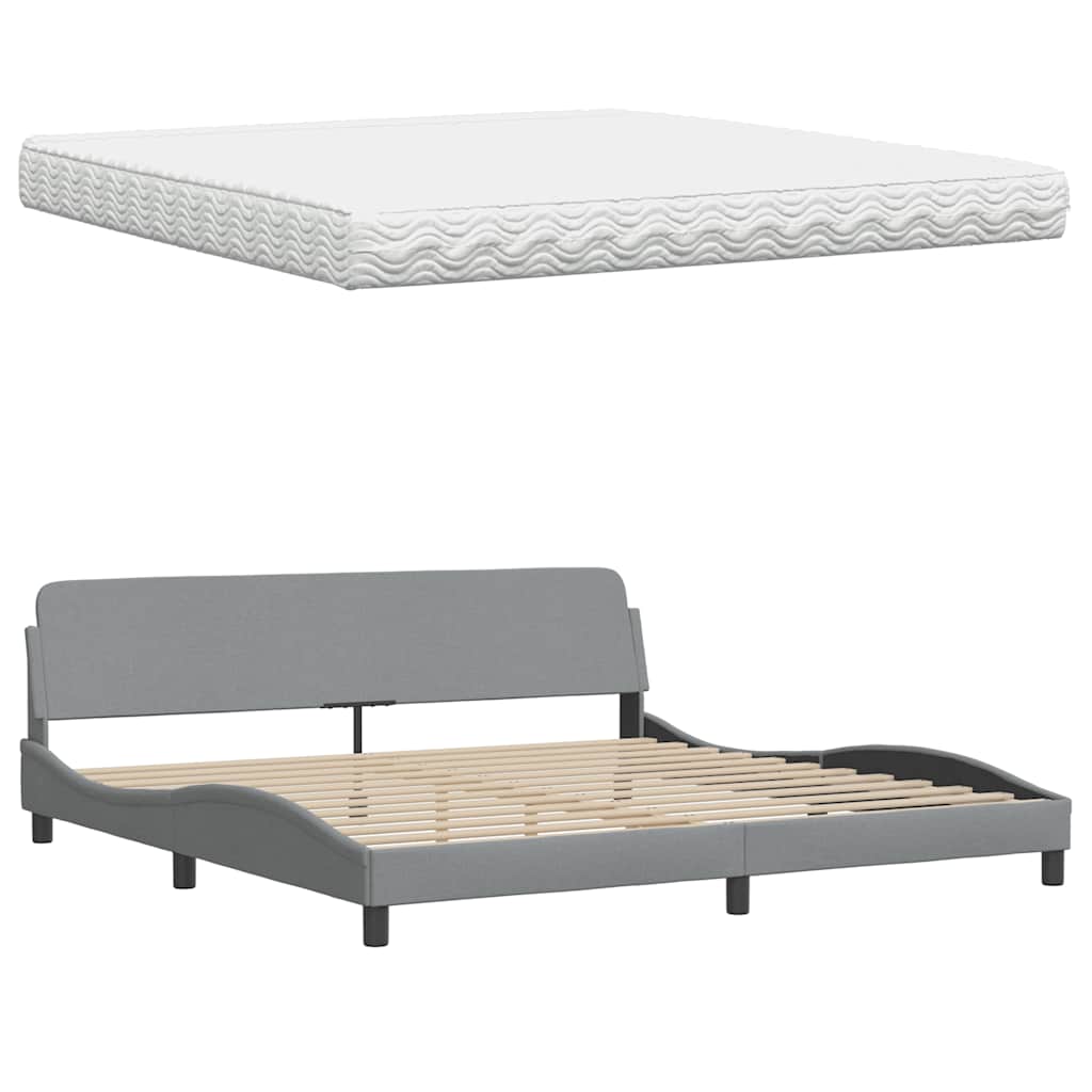 Lit avec matelas gris clair 200x200 cm tissu - XIOS