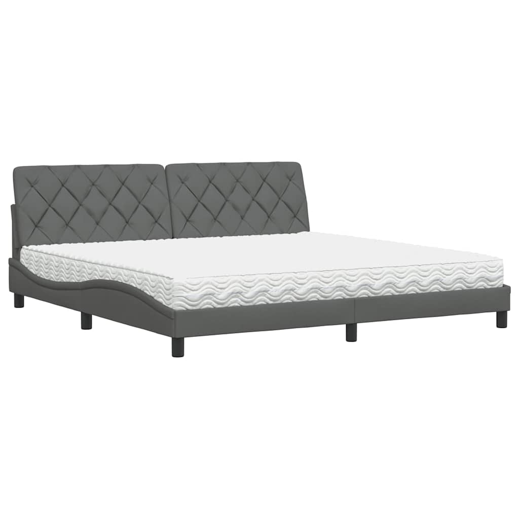 Lit avec matelas gris foncé 200x200 cm tissu - XIOS
