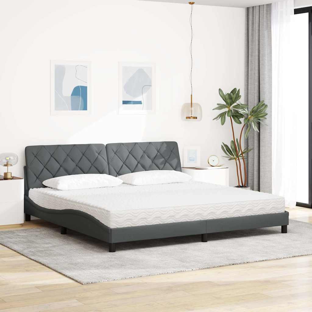 Lit avec matelas gris foncé 200x200 cm tissu - XIOS