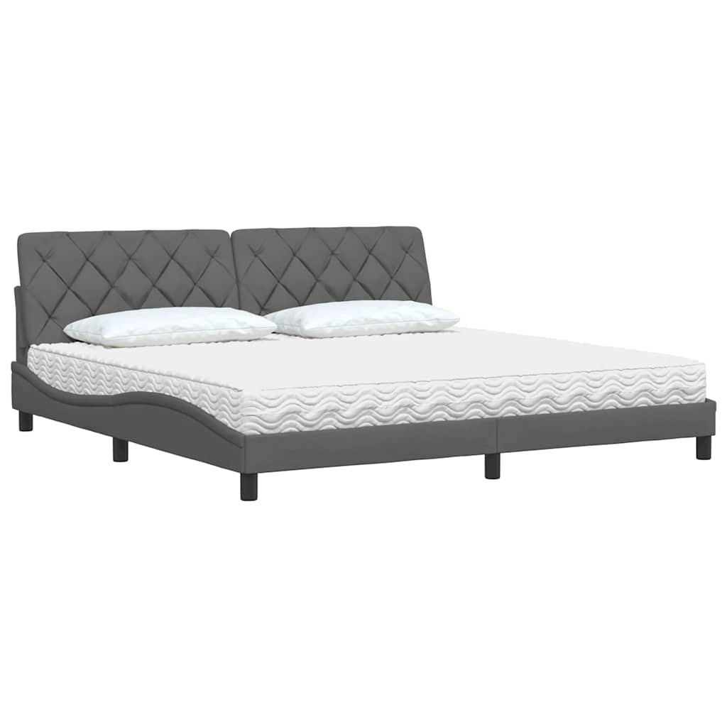 Lit avec matelas gris foncé 200x200 cm tissu - XIOS