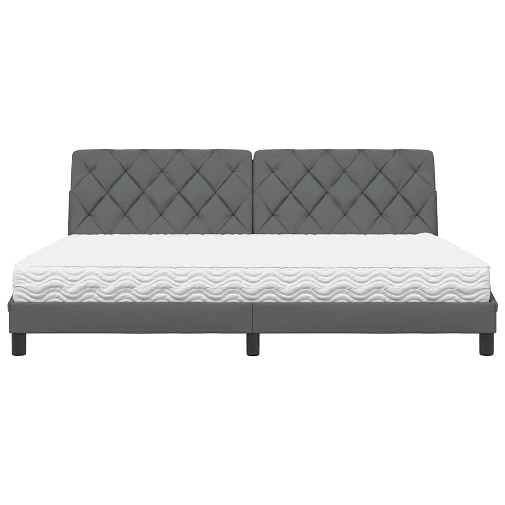 Lit avec matelas gris foncé 200x200 cm tissu - XIOS