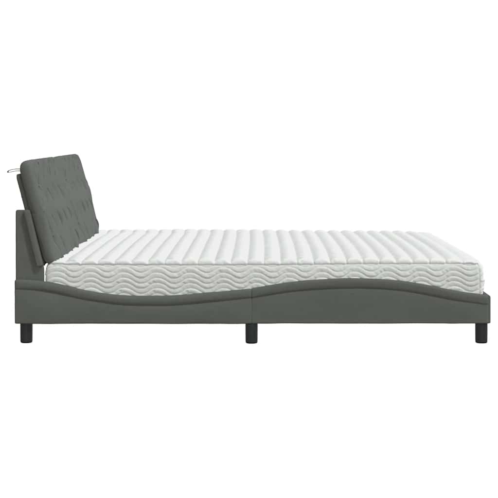 Lit avec matelas gris foncé 200x200 cm tissu - XIOS