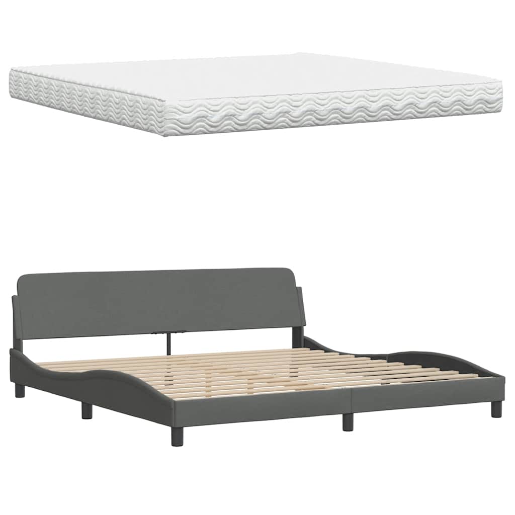Lit avec matelas gris foncé 200x200 cm tissu - XIOS