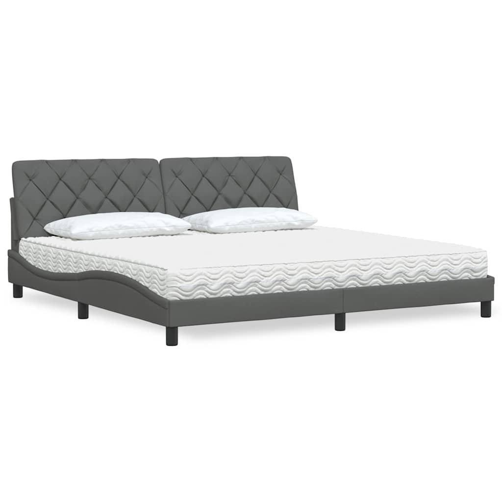 Lit avec matelas gris foncé 200x200 cm tissu - XIOS