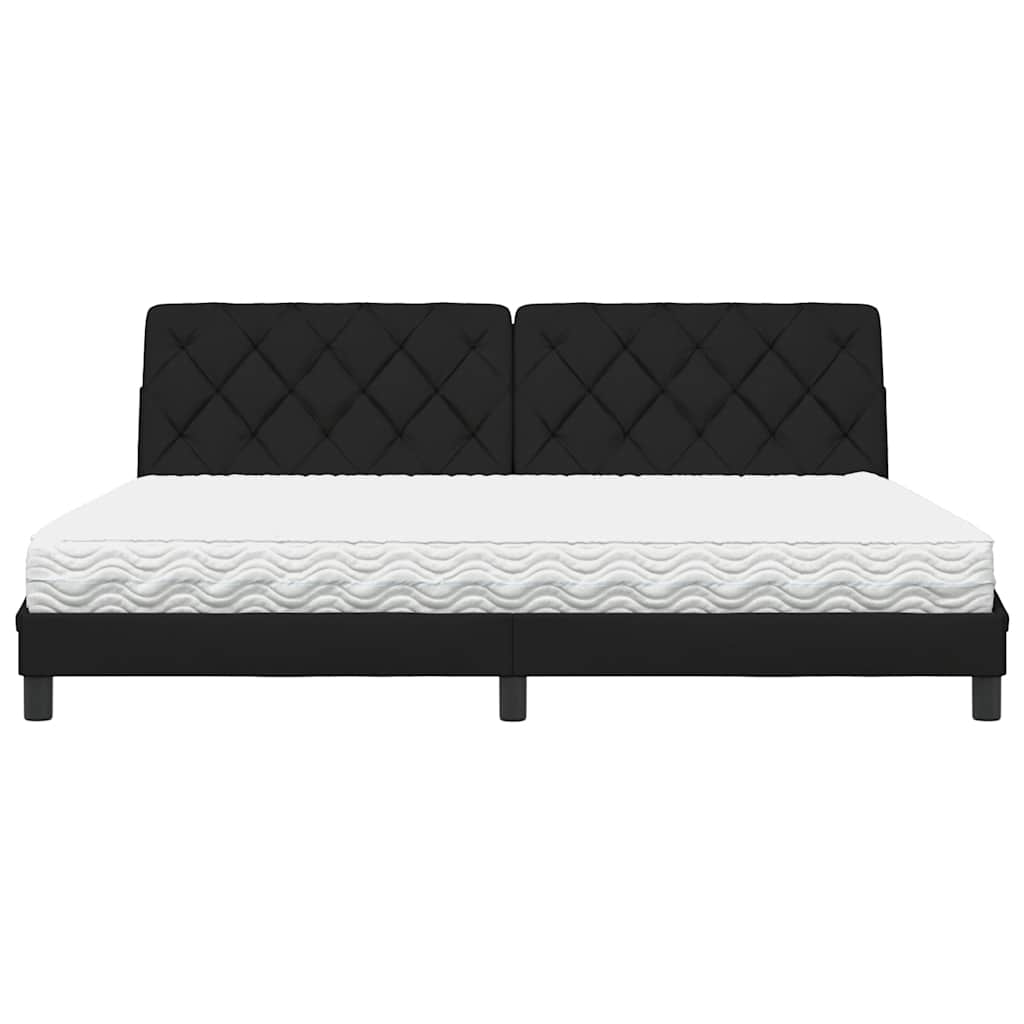 Lit avec matelas noir 200x200 cm tissu