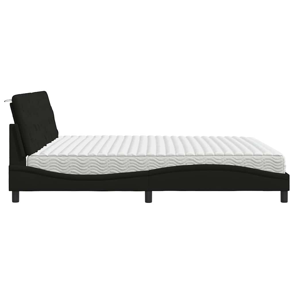 Lit avec matelas noir 200x200 cm tissu