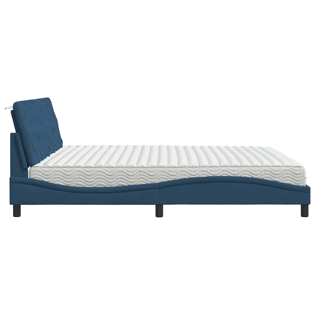 Lit avec matelas bleu 200x200 cm tissu - XIOS