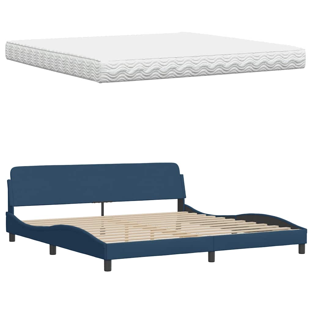 Lit avec matelas bleu 200x200 cm tissu - XIOS