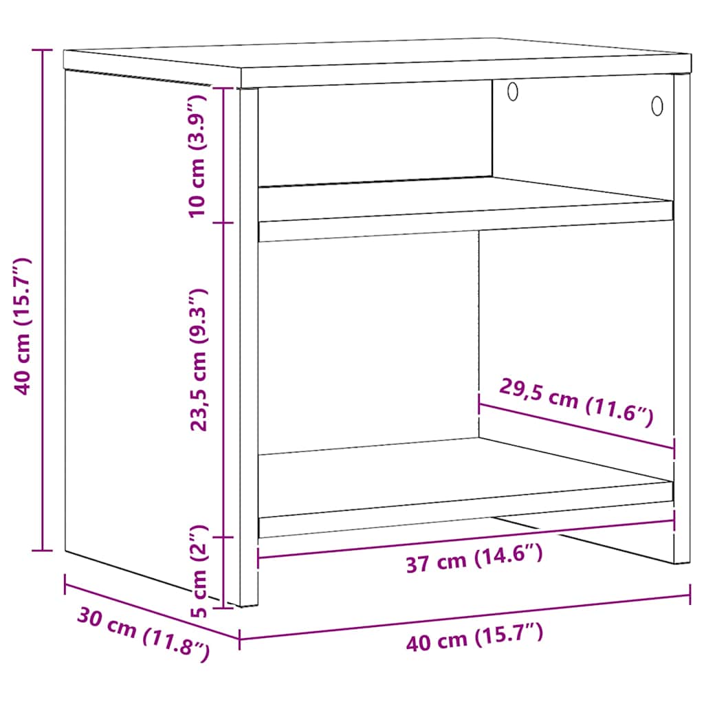Table de chevet chêne artisanal 40x30x40 cm bois d'ingénierie