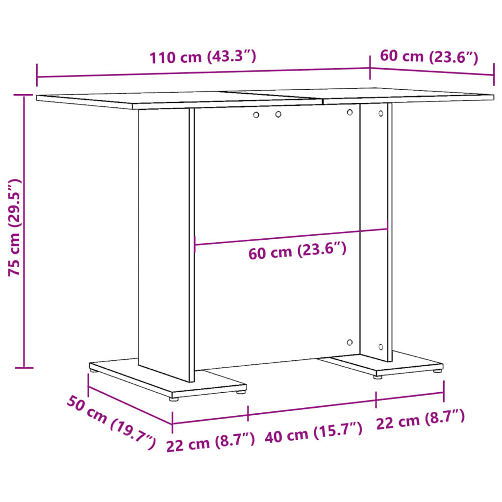 Table à manger vieux bois 110 x 60 x 75 cm bois ingénierie - XIOS
