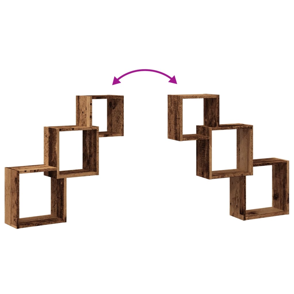 Étagère murale en forme de cube vieux bois bois d'ingénierie - XIOS