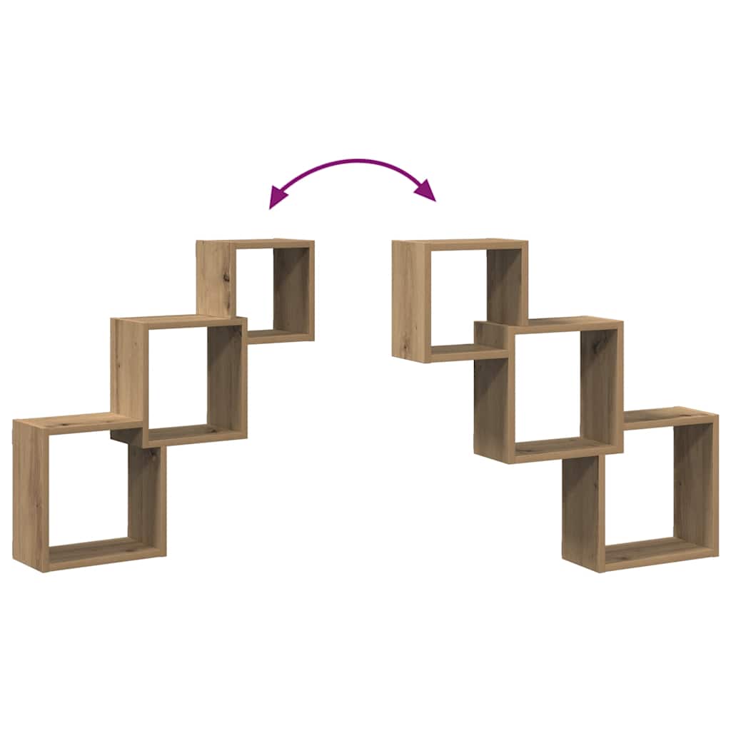 Étagères murales forme de cube chêne artisanal bois ingénierie - XIOS