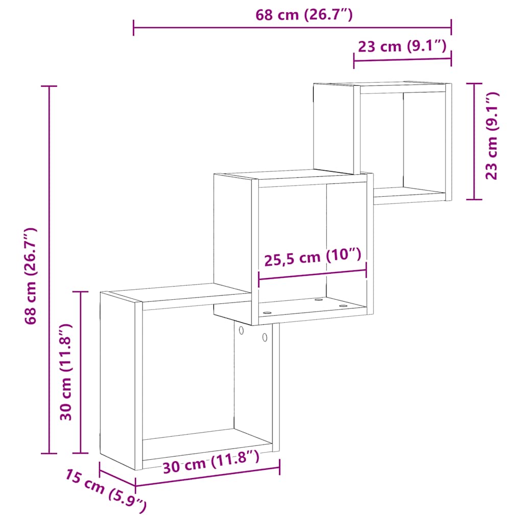Étagères murales forme de cube chêne artisanal bois ingénierie - XIOS