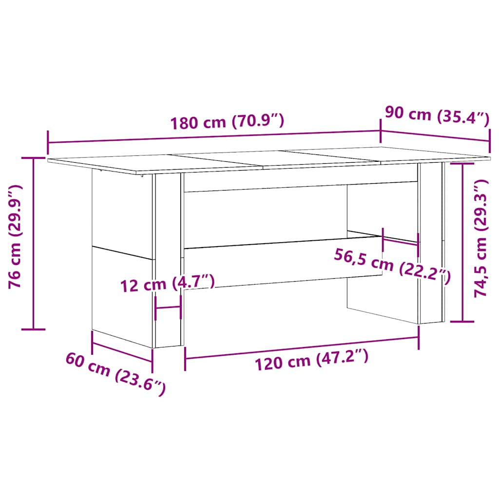 Table à manger vieux bois 180x90x76 cm bois d'ingénierie - XIOS