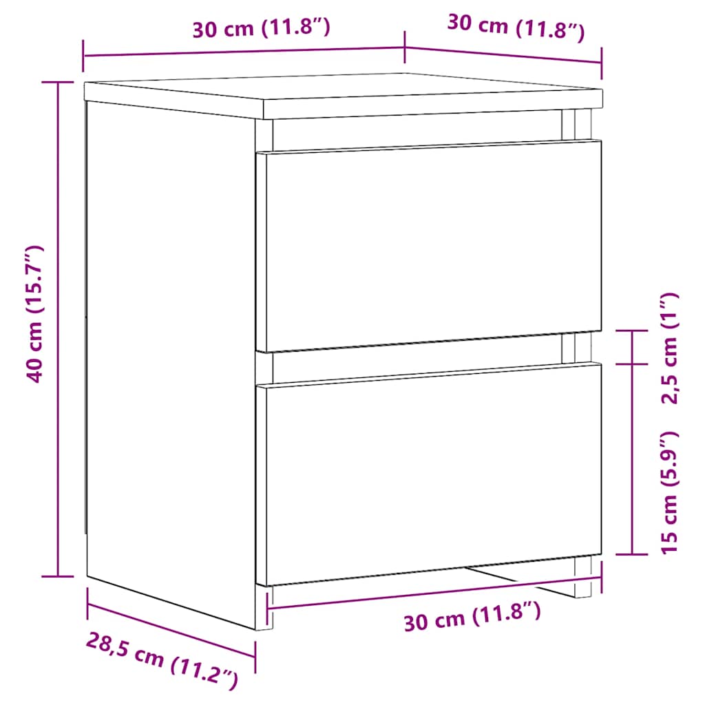 Table de chevet chêne artisanal 30x30x40 cm bois d'ingénierie