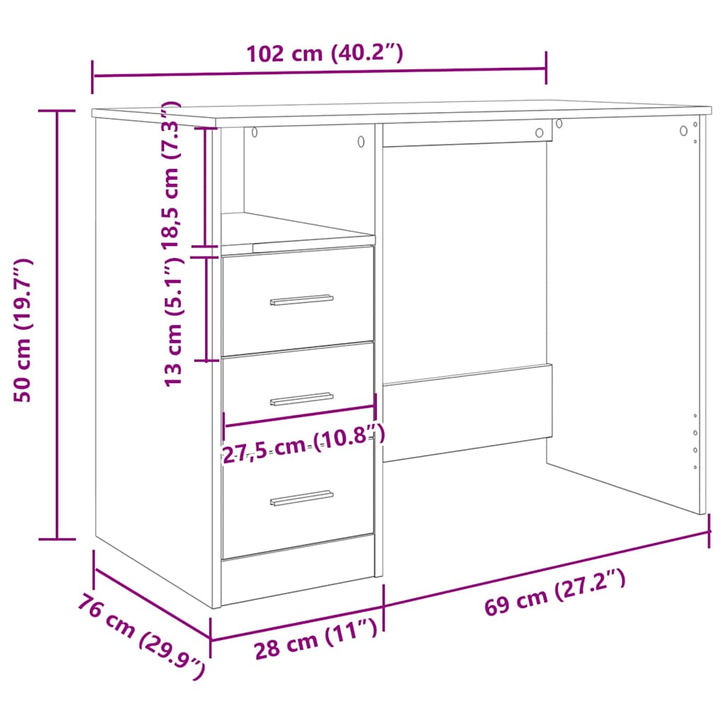 Bureau vieux bois 102x76x50 cm bois d'ingénierie - XIOS