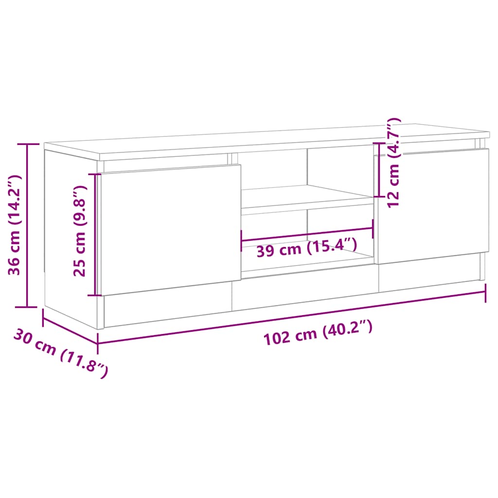Meuble TV vieux bois 102x30x36 cm bois d'ingénierie - XIOS