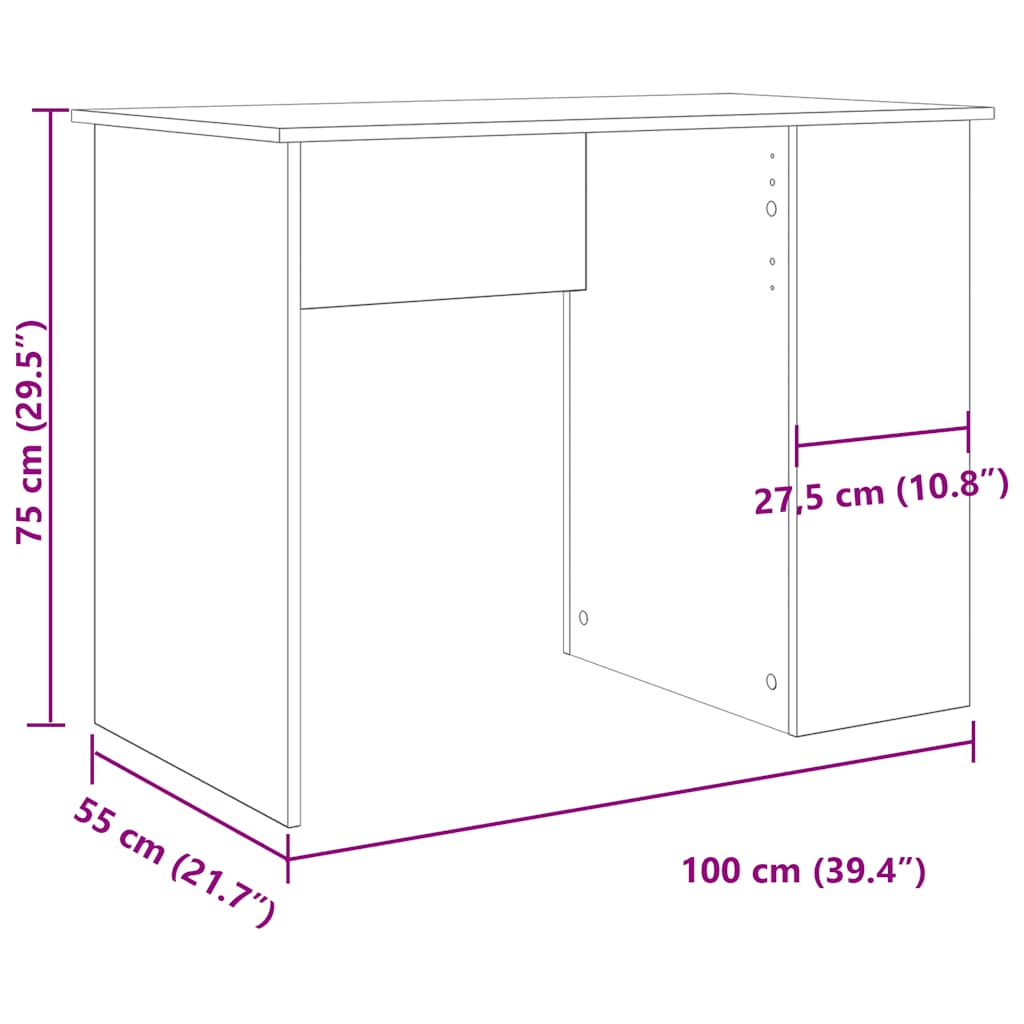 Bureau vieux bois 100x55x75 cm bois d'ingénierie - XIOS