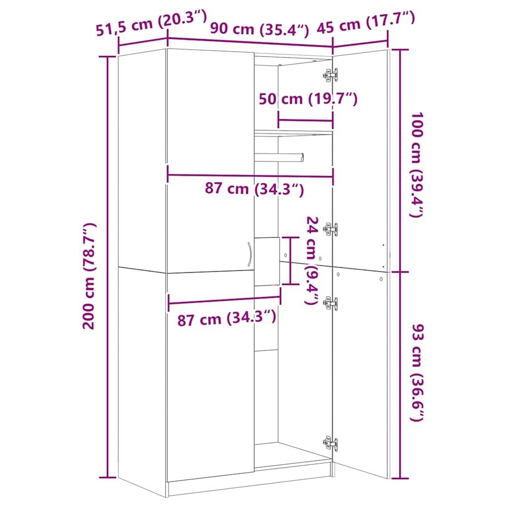 Garde-robe vieux bois 90x52x200 cm bois d'ingénierie - XIOS
