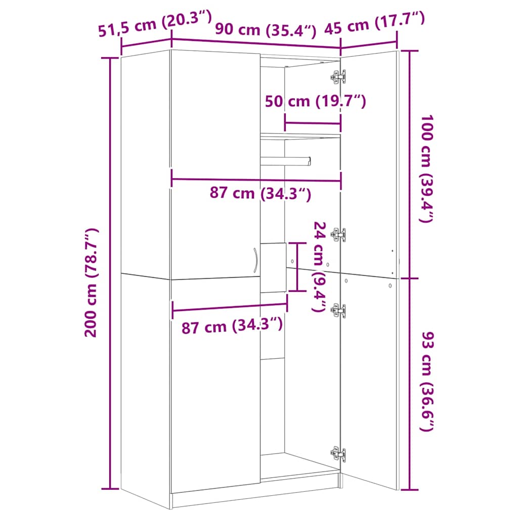 Armoire en chêne artisanal 90 x 52 x 200 cm bois d'ingénierie - XIOS