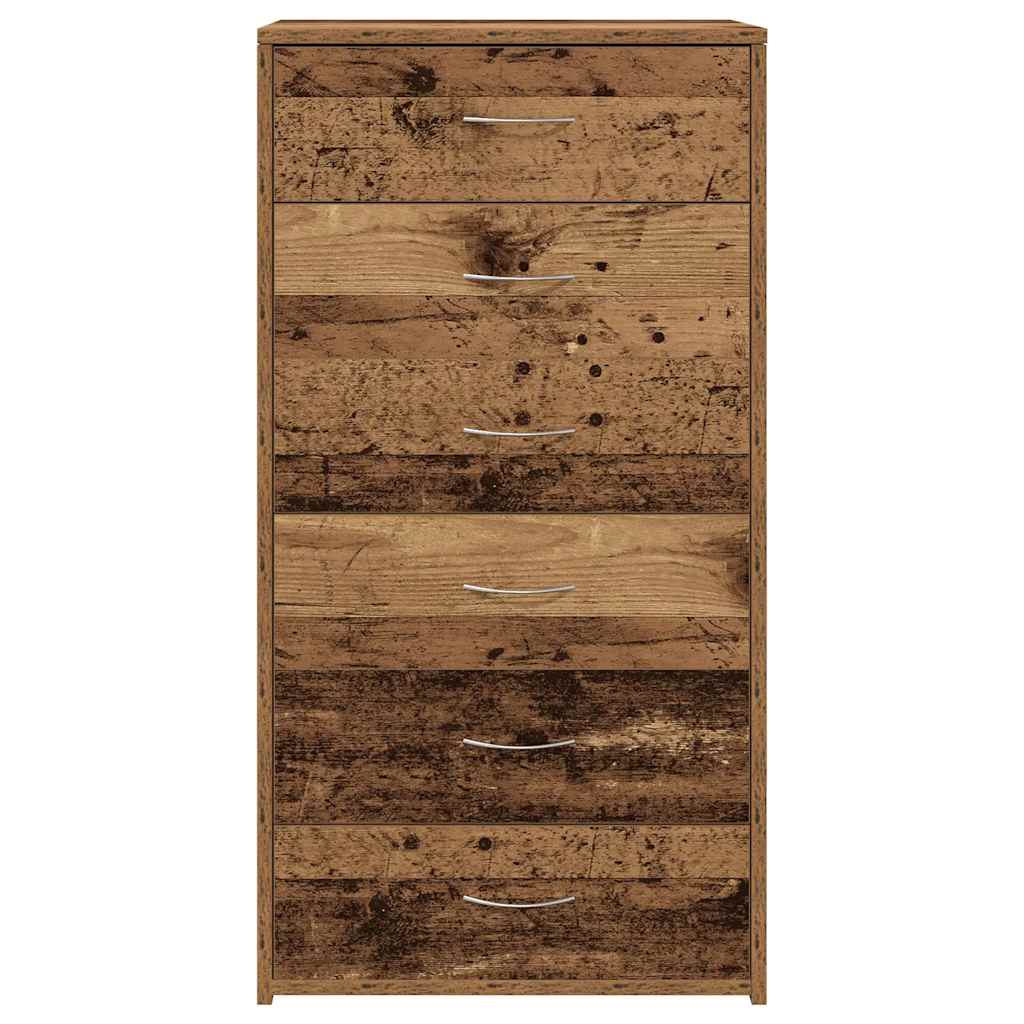 Buffet avec 6 tiroirs vieux bois 50x34x96 cm bois d'ingénierie - XIOS