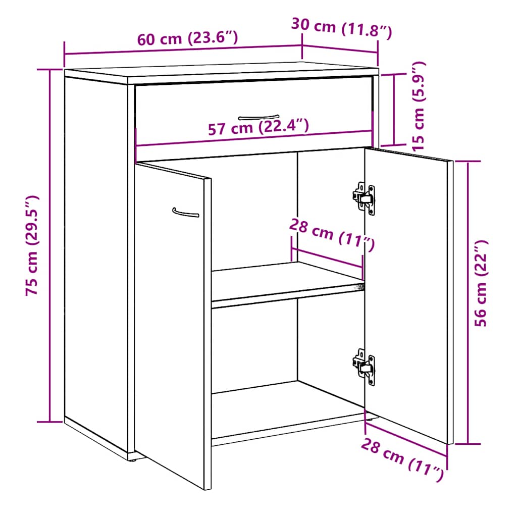 Buffet chêne artisanal 60x30x75 cm bois d'ingénierie