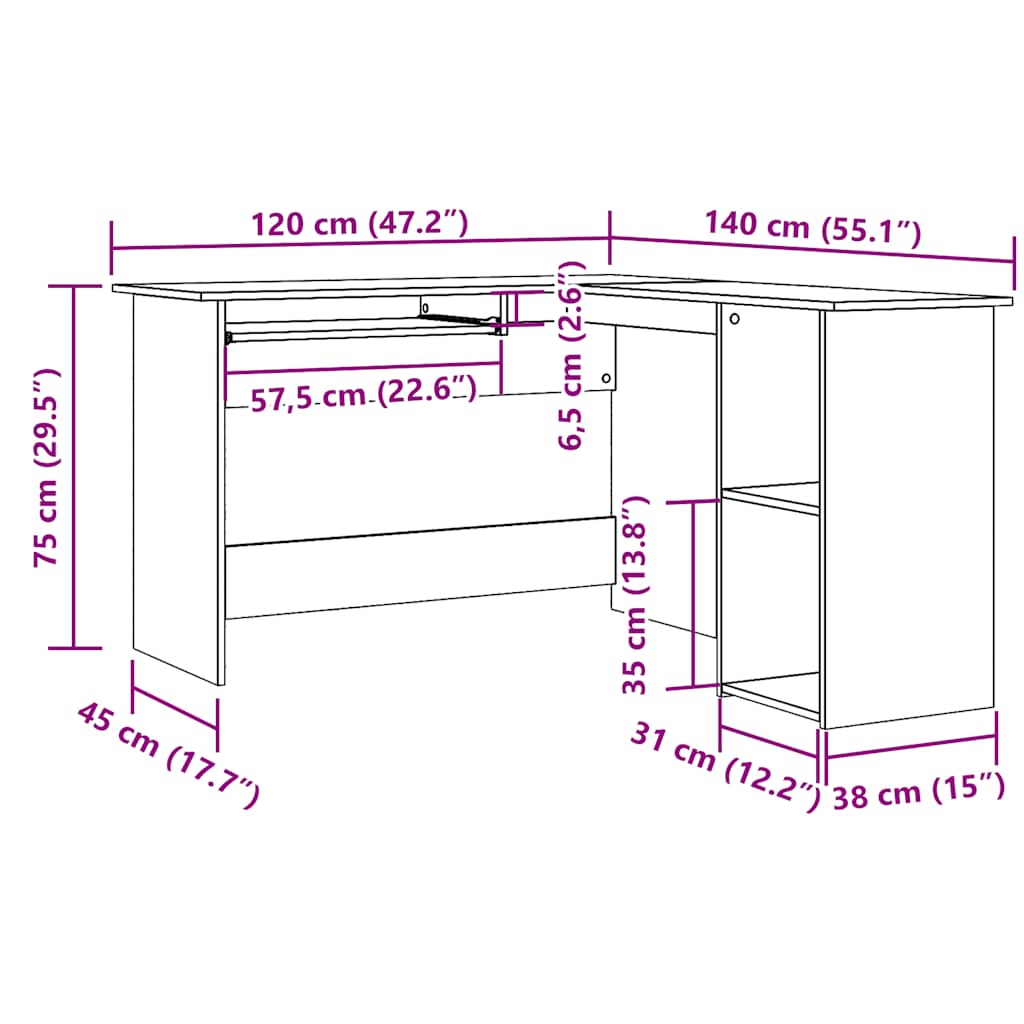 Bureau d'angle vieux bois 120x140x75 cm bois d'ingénierie - XIOS