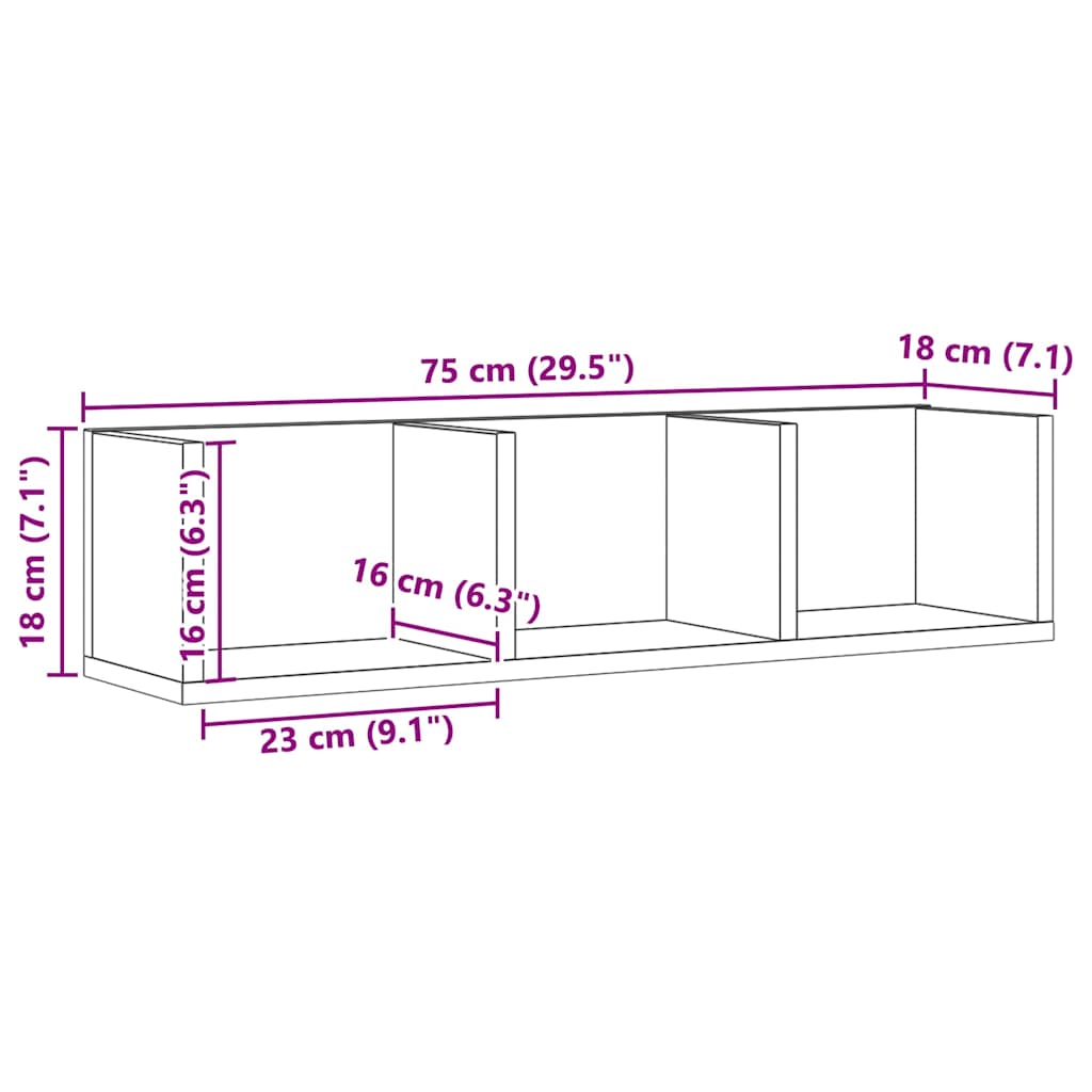 Étagère murale à CD chêne artisanal 75x18x18 cm bois ingénierie - XIOS