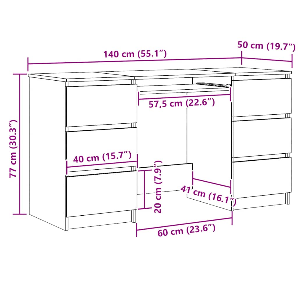 Bureau chêne artisanal 140x50x77 cm bois d'ingénierie - XIOS